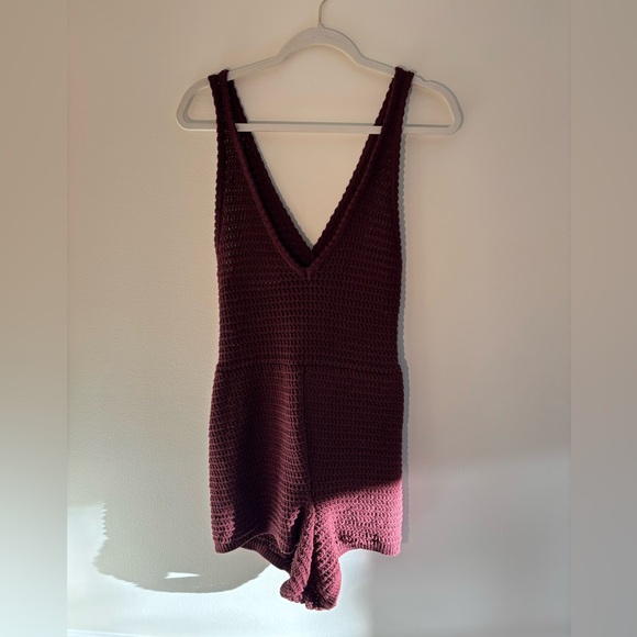 NWT Free People Clear Skies Fauxchet Sweater Romper/Cover Up in Wine Size S - Picture 2 of 8